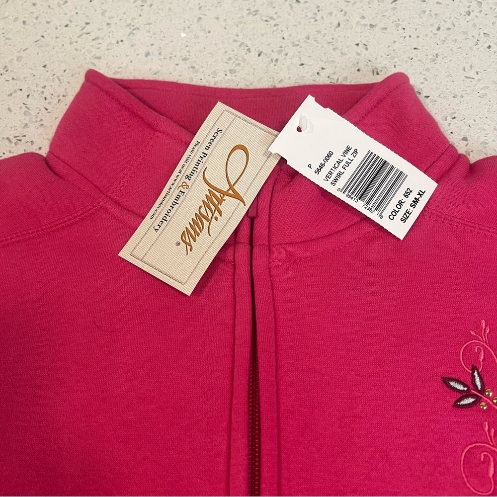 NWT Vintage ARTISANS Pink Full-Zip Jacket with Embroidered Floral Design | XL - Picture 11 of 15